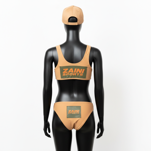 Traje de Baño Deportivo de Secado Rápido para Mujer, Color Caqui Oliva, Paneles con Parches, de Una Pieza, con Logotipo Personalizado - Product Image 2