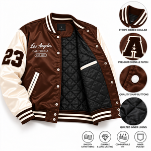 Veste universitaire en satin personnalisée pour homme, veste bomber de luxe avec patchs brodés, style rétro, streetwear universitaire, vestes de baseball OEM - Product Image 5