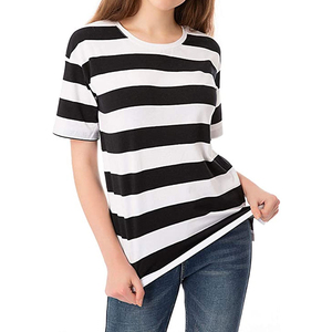 High Quality Women's Striped Crew Neck <b>T</b>-<b>Shirt</b> Short Sleeve Regular Fit 100% Cotton Knitted Casual All Seasons Wear - Product Image 6
