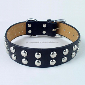 Adjustable Black and Brown Leather Dog Collar Retro Style Spikes Studs decorative Dog pet collar with nickel hardware - Product Image 3