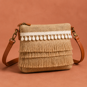 Sac à bandoulière en jute avec franges, chaînes et fermeture éclair, sac carré tendance pour femme, idéal pour un usage quotidien décontracté - Product Image 2