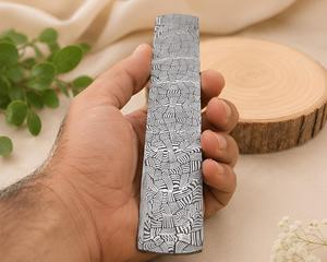 Cuchillo de Acero de Damasco Hecho a Mano con Punta Caída, Patrón Mosaico, Grosor de 0.5mm, Longitud de 193mm, Personalización OEM/ODM/OBM, 1 Año de Garantía - Product Image 5