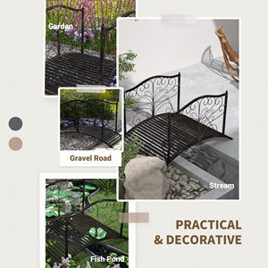 Arco da Giardino in Metallo da 4FT con Decorazioni Intagliate e Ringhiere di Sicurezza, Facile Montaggio, Nero Bronzo - Product Image 6