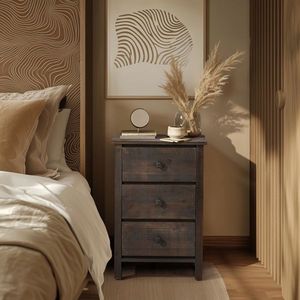 Comodino in Legno Impiallacciato 66*45*68cm con Tre Cassetti, Cassettiera in MDF Marrone - Product Image 6