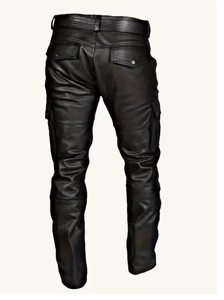 Spezia International Men's High Waist PU Leather Moto Pants Multiple Pockets Straight Fit Elastic Waist Heavyweight Casual - Product Image 2
