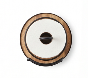 Support de papier essuie-tout en bois avec base en fil de fer noir thermolaqué, distributeur de comptoir et élégant support organisateur de cuisine - Product Image 2