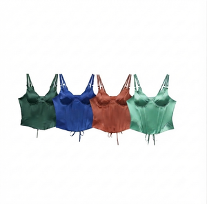 Vente en gros de camisoles courtes décontractées pour femmes, personnalisées, sans manches, respirantes, bretelles réglables, 100% polyester, dentelle, col carré - Product Image 1