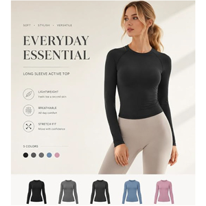 Women Logo <b>Long</b> <b>Sleeve</b> <b>Compression</b> <b>Shirt</b> Crew Neck Quick Dry Breathable Slim Fit Sporty Workout Top Solid Color Knitted Spandex - Product Image 4