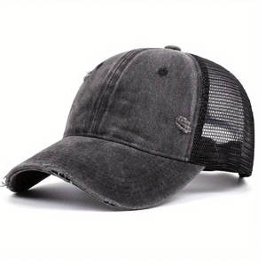 Casquette Trucker en Maille Noire Vintage Délavée et Vieillie avec Bord Effiloché, Logo Personnalisé, Casquette Snapback – Vente en Gros, Fournisseur en Vrac USA, Royaume-Uni, Europe B2B - Product Image 1
