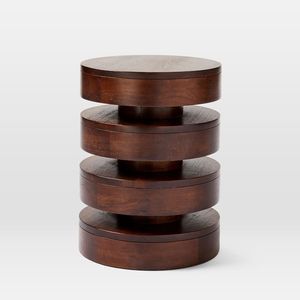 Modern <b>Round</b> Solid Teak Wood Layered <b>Side</b> Accent <b>Table</b> - Product Image 2