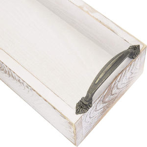 Elegante bandeja rectangular de madera de mango con asas de metal Bandeja larga de madera multiusos para la decoración del hogar del hotel y servir al por mayor - Product Image 6