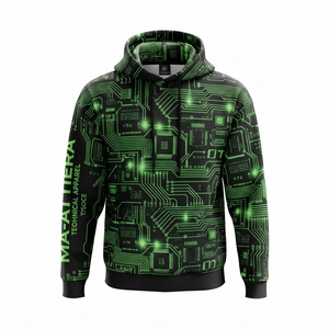 <b>Mens</b> <b>Black</b> Green Circuit Print Pullover Hoodie With Kangaroo Pocket Custom Streetwear <b>Sweatshirt</b> - Product Image 3