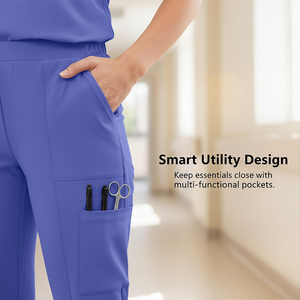 Conjunto de Uniforme Médico Unisex Azul, Top con Cuello en V y Pantalones, Ropa de Trabajo para Hospital, Enfermería, Tejido de Punto de Algodón y Poliéster - Product Image 4