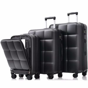3 Piece 20-Inch ABS Hard Shell Luggage Sets with USB Port Front Opening Design Spinner Wheels Cup Holder <b>Cupping</b> Beautiful B - Product Image 1
