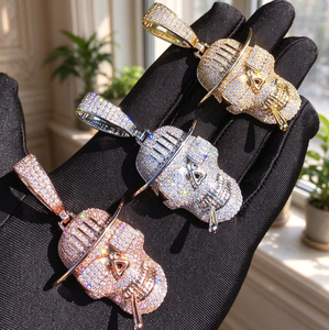 Colgante de Calavera 3D de Moissanita Estilo Hip Hop, Micro Pavimentado y con Incrustaciones de Diamantes, para Hombre, Chapado en Oro, Ideal para Fiestas - Product Image 1