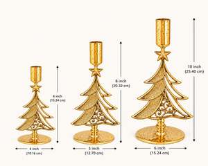 Portavelas Navideño Dorado con Árbol de Navidad en Relieve, Decoración de Mesa Metálica Hecha a Mano, Tema Festivo Tradicional, Arte para Sala de Estar J.M - Product Image 4
