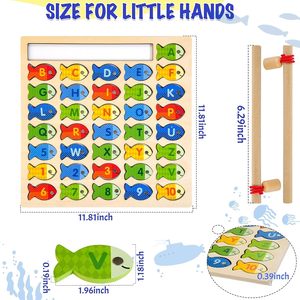 Jeu de pêche en bois, chiffres et lettres, puzzle de poissons colorés, jouet éducatif pour l'apprentissage des enfants - Product Image 4