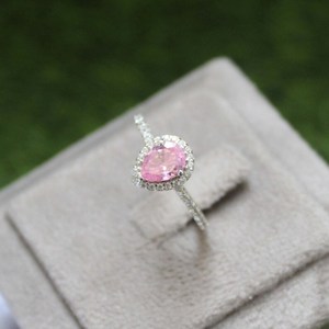 Pear Cut Pink Sapphire Halo <b>Ring</b> <b>925</b> Sterling <b>Silver</b> Elegant Birthstone Jewelry Gift For Women Anniversary - Product Image 3