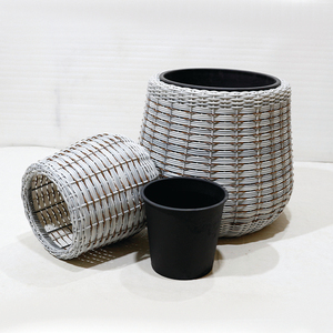 New Design Minimalist <b>Plastic</b> Wicker Round Planter Hand Carved Two-tone Woven Durable Eco-Friendly Garden <b>Plant</b> - Product Image 6
