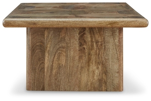 Table basse de salon moderne en bois de manguier massif avec plateau à motif géométrique pliable et durable, style contemporain - Product Image 5