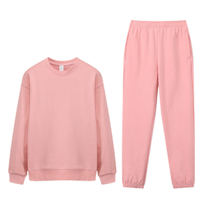 <b>Pink</b> women Casual <b>Tracksuit</b> <b>Set</b> Crew Neck Sweatshirt With Side Pockets Elastic Waist Joggers Full Length Solid Color - Product Image 6