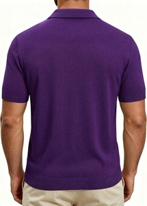 Polo de punto morado personalizado de manga corta con cuello acanalado, suéter ligero informal para hombre, ropa al por mayor OEM ODM - Product Image 4