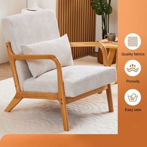 Mid Century Modern Solid Wood Frame Accent Arm Chair with <b>Pillow</b> for Living Room and <b>Reading</b> Upholstered Chair - Product Image 2