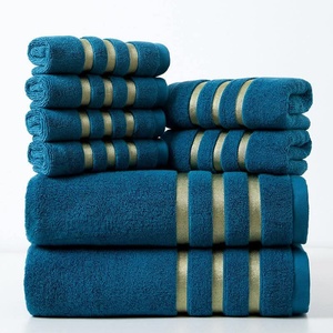 Eco-Friendly Antimicrobial Quick-Dry Plain Dyed 100% Cotton Woven Golden Border Dobby Bath <b>Towels</b> - Product Image 2