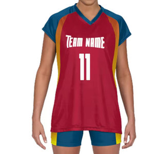 Maillot de volley-ball unisexe personnalisé, bleu, rouge, jaune, imprimé par sublimation, anti-humidité, sans manches, col en V, ajusté, taille adulte - Product Image 3