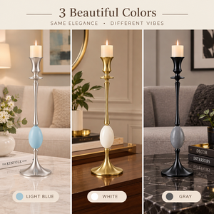 <b>Tall</b> Silver Metal Taper <b>Candle</b> <b>Holder</b> with Blue Resin Accent Luxury Chrome Candlestick Stand Wholesale Event Decor - Product Image 4