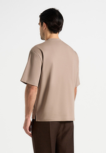 Camiseta Casual de Manga Corta para Hombre, Cuello Redondo, Color Sólido, Tejido de Punto, Corte Regular, Estilo Liso Teñido - Product Image 2