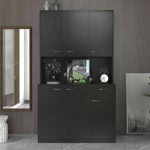 Armadio Nero Alto 180 cm e Mobile da Cucina con 6 Ante, 1 Ripiano Aperto e 1 Cassetto per Camera da Letto - Product Image 1