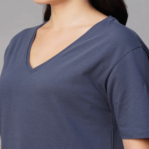 T-shirts d'été décontractés en jersey pour femmes, à manches courtes, col en V, anti-humidité, séchage rapide et respirants, couleur unie, vente en gros - Product Image 6