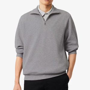 Sudadera de punto gris para hombre con cremallera de un cuarto, corte regular, cuello alto, para otoño, color liso, manga larga - Product Image 6