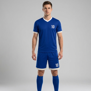 Conjunto de Camiseta de Fútbol Azul Rey con Detalles Dorados |   Uniforme de Fútbol Premium con Cuello en V |   Ropa Deportiva Transpirable Sublimada para Entrenamiento en Equipo - Product Image 4