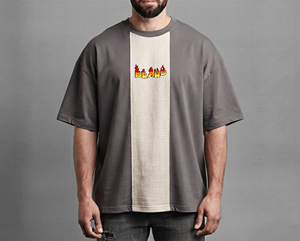T-shirt Homme Oversize à Panneaux Contrastants, Manches Courtes Décontractées, Col Rond, 100% Coton Respirant, Écologique, Style Urbain - Product Image 1
