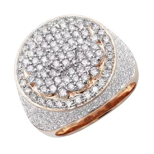 EtherStar 3.50ct Lab Grown Diamond Luxury <b>Mens</b> <b>Ring</b> <b>Gold</b> Round Cluster Halo Pave Shoulder Iced Out Signet Pinky Band - Product Image 6