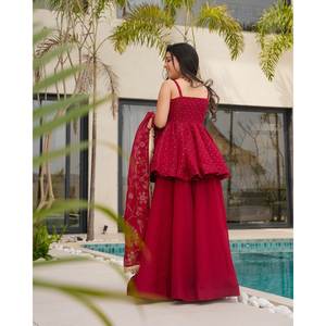 Ensemble haut-bas et dupatta de créateur fait main pour soirée, taille empire, taille XL, en tissu organza - Product Image 3