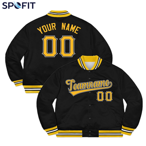 Veste de baseball noire pour homme SPOFIT, personnalisable avec nom et numéro brodés, style décontracté, vêtement d'extérieur pour l'automne - Product Image 4