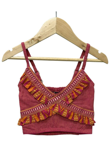 Twisha Woven Cotton Sleeveless Striped <b>Top</b> With Printed Lehenga-<b>Maroon</b> & Orange - Product Image 2