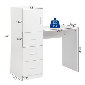 Scrivania Moderna a H con 1 Anta e 3 Cassetti, 120 cm, Melaminico Bianco Goffrato, 2 Porte USB e Prese di Corrente - Product Image 5
