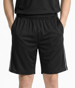Shorts Bermuda décontractés pour homme, noirs, à séchage rapide, taille élastique, couleur unie, avec bande latérale - Product Image 1