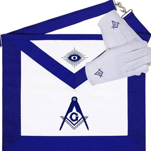 Masonic Regalia Set Blue <b>Apron</b> Silver Chain Collar Jewel <b>White</b> Gloves Set Past Master Officer Gift - Product Image 2