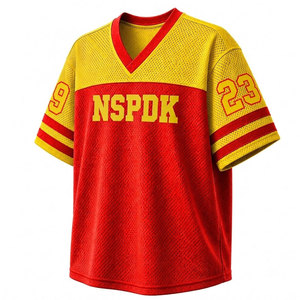 NSPDK Sorority T-shirt décontracté en maille pour femme, col en V, manches courtes, coloris rouge et jaune, respirant - Product Image 2