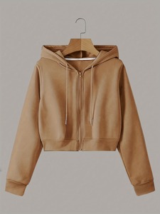 Custom Women's Winter <b>Crop</b> Top Hoodie 100% Cotton Breathable <b>Zip</b>-<b>Up</b> Front Printed Logo Streetwear Warm Lightweight Fabric Wear - Product Image 1