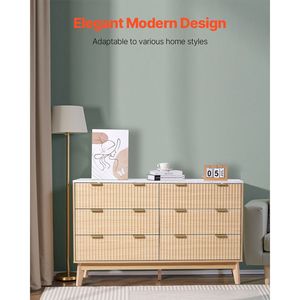 Cómoda Moderna Minimalista de 6 Cajones con Diseño Acordonado, Cajonera de Madera con Dispositivo Antivuelco Deslizante, Armario Acordonado para Dormitorio - Product Image 2