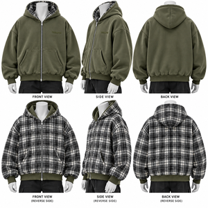 Veste à capuche réversible pour homme, à carreaux, zippée, oversize, streetwear d'hiver, vente en gros personnalisée - Product Image 3
