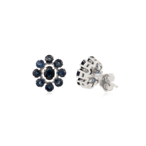 Pendientes de Plata de Ley 925 con Zafiro Azul Auténtico en Forma de Racimo Floral Redondo, Elegantes, al por Mayor, para Mujer - Product Image 5