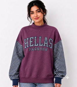 Women's Premium Mock Neck Pullover Lightweight Cotton Fleece Long Sleeves Ribbed Cuffs OEM ODM Factor - Product Image 1