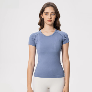 Débardeur de sport pour femme 2026, coupe ajustée, manches courtes, respirant, écologique, en tissu tissé Spandex/Nylon, séchage rapide, idéal pour l'été - Product Image 5